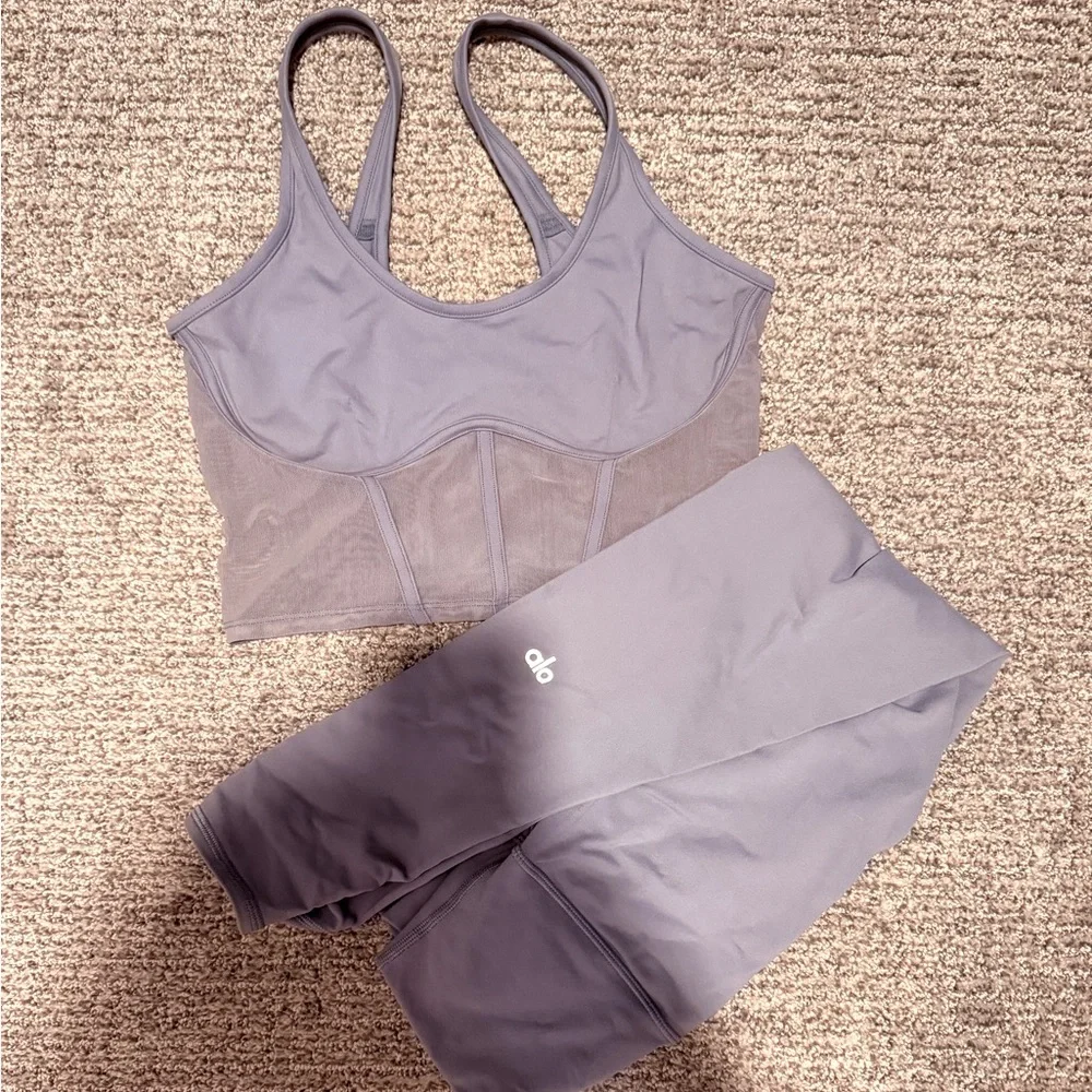 Alo yoga steel blue Airbrush mesh corset bra top (Bra tank top only)
